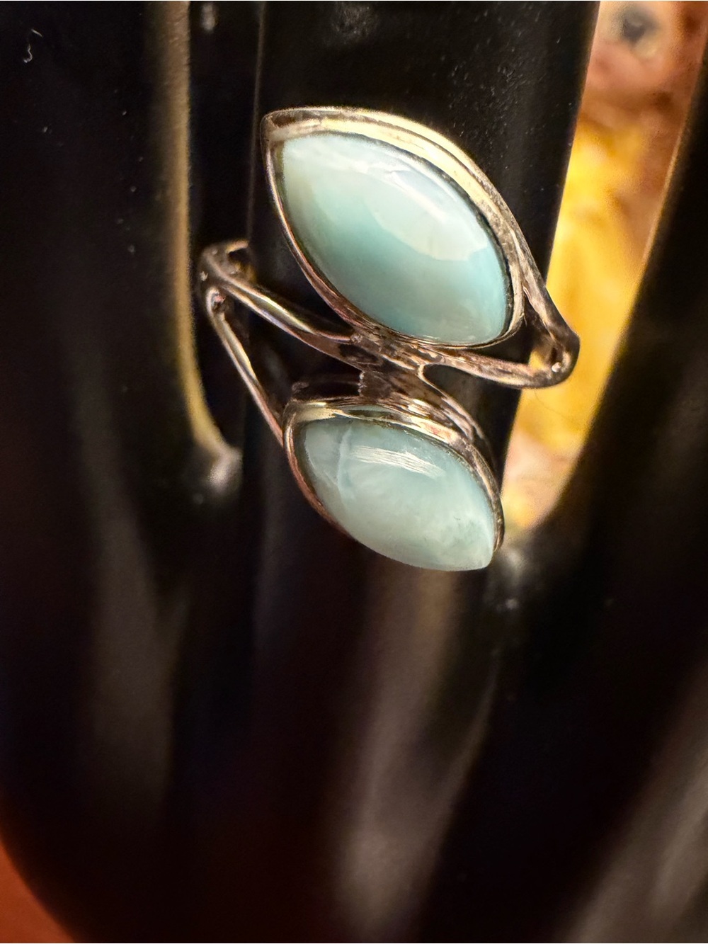 Sterling Silver 925 Double Stone Larimar Ring Size 7